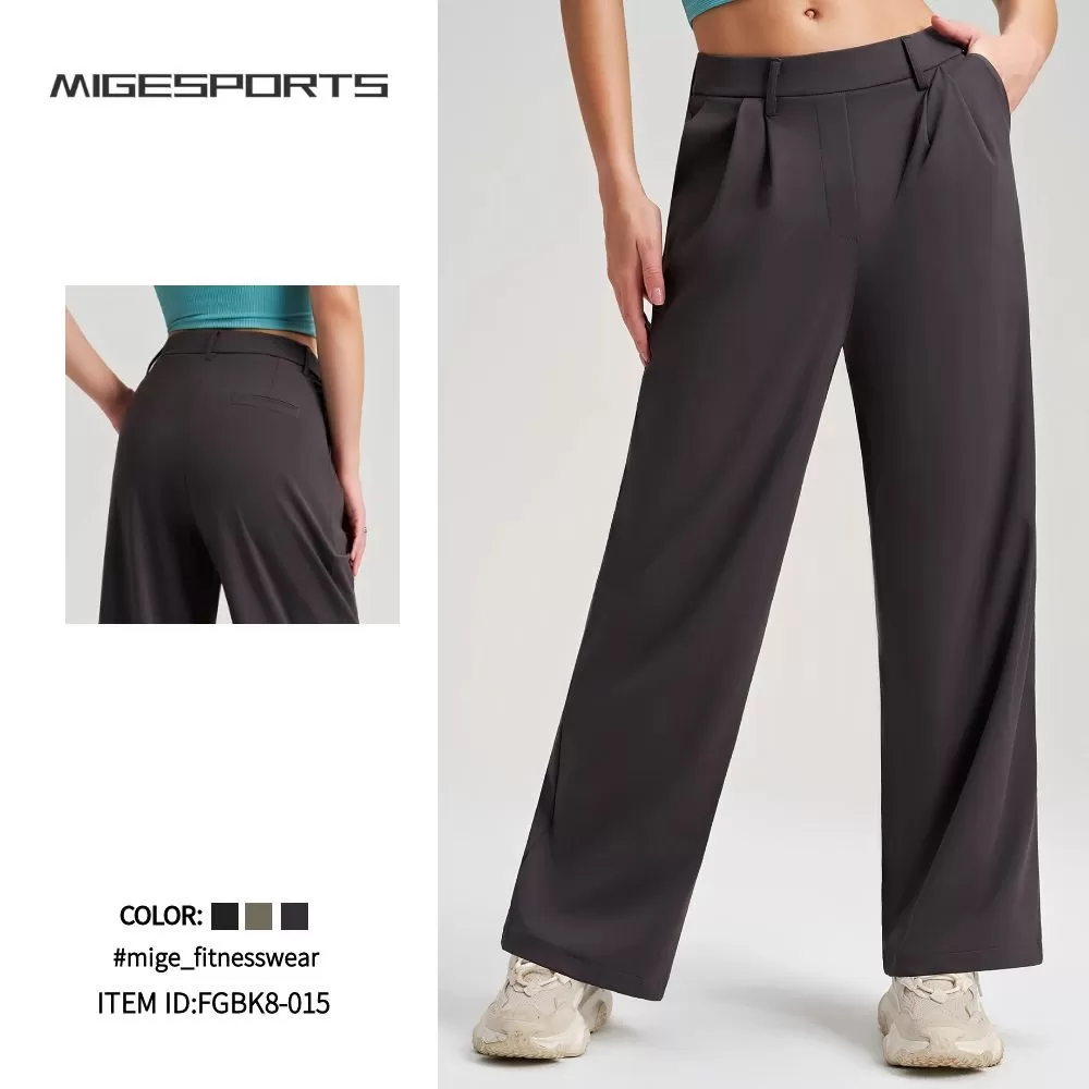 Pantalones de yoga de cintura alta, transpirables y de pierna recta para mujer. Pantalones deportivos holgados e informales de alta calidad FGBK8-015