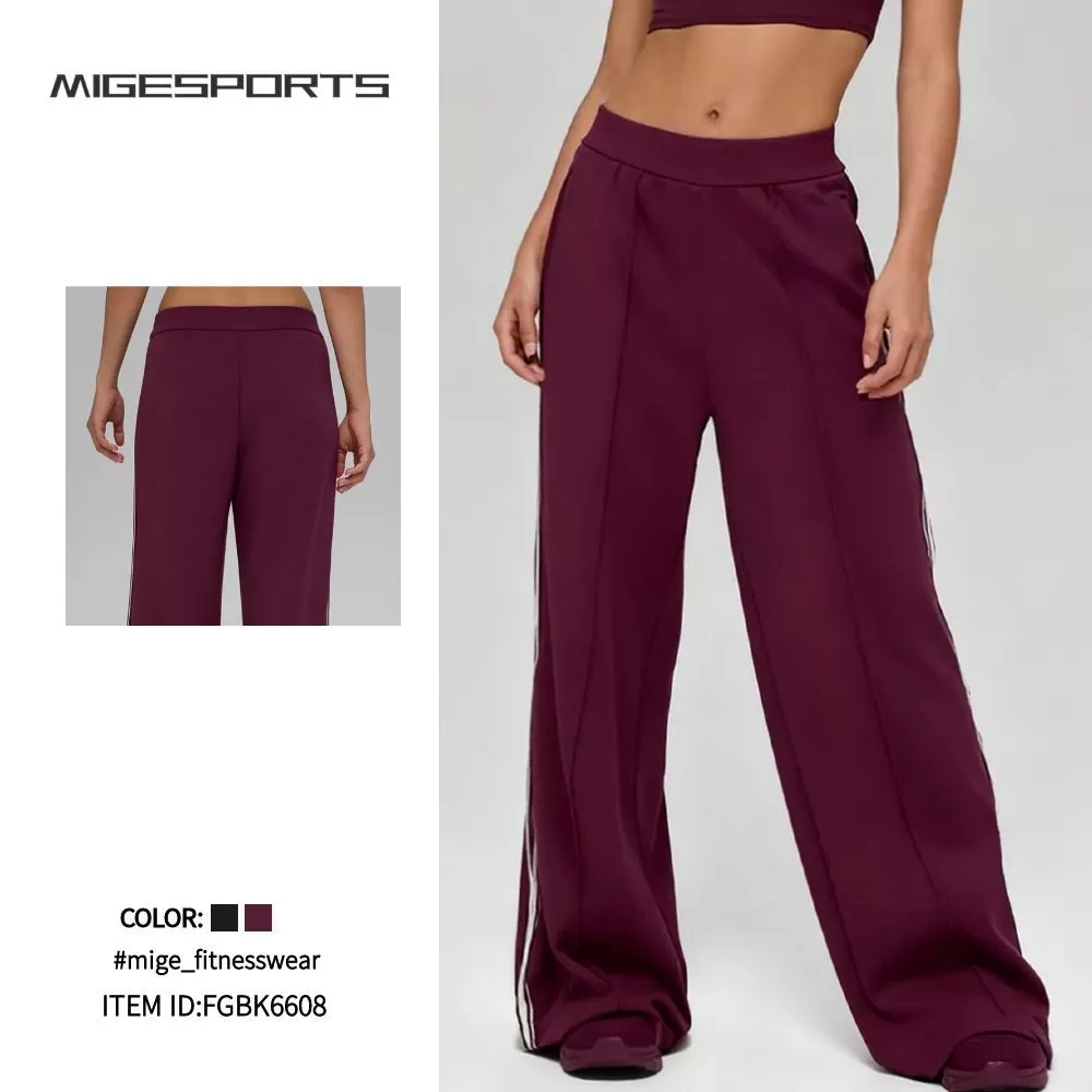 Pantalones holgados, casuales, con cintura elástica, corte recto y cordón ajustable (FGBK6608)