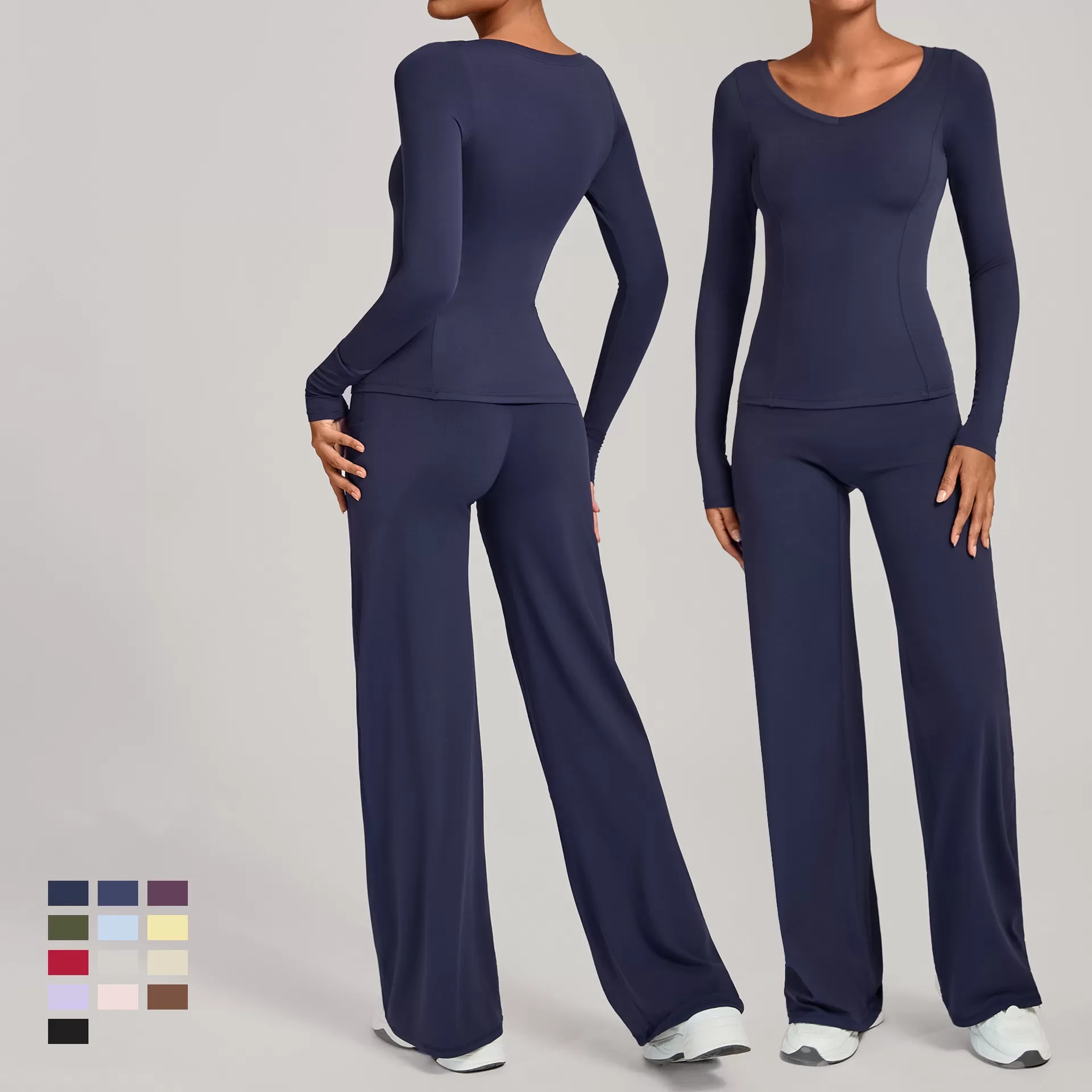 Conjunto deportivo de manga larga para mujer, ideal para gimnasio y fitness. Top deportivo de cintura alta para entrenamiento y yoga. FGB16601+91229