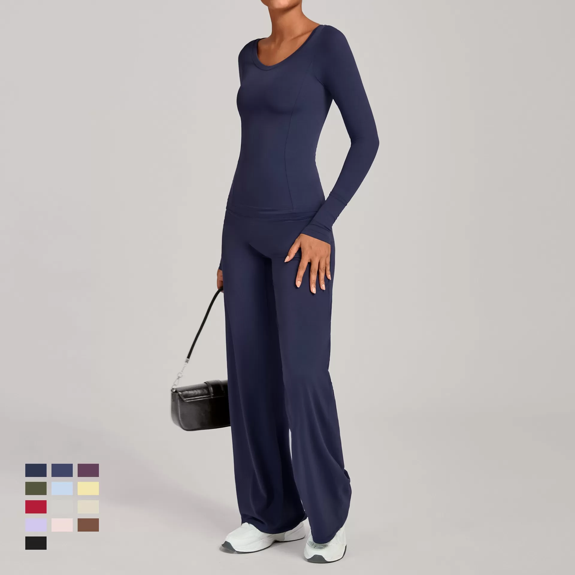 Conjunto deportivo de manga larga para mujer, ideal para gimnasio y fitness. Top deportivo de cintura alta para entrenamiento y yoga. FGB16601+91229