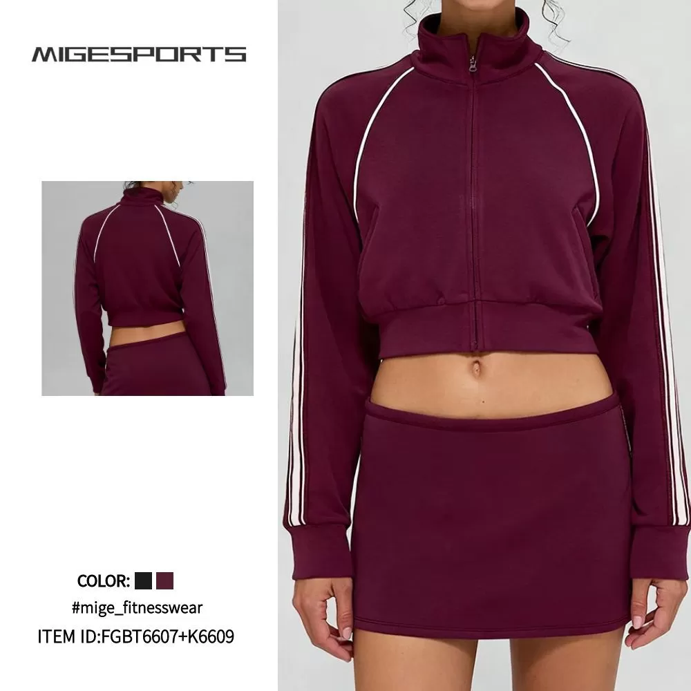 Conjunto deportivo informal de chaqueta, pantalón y falda para mujer con cintura elástica FGBT6607+K6609