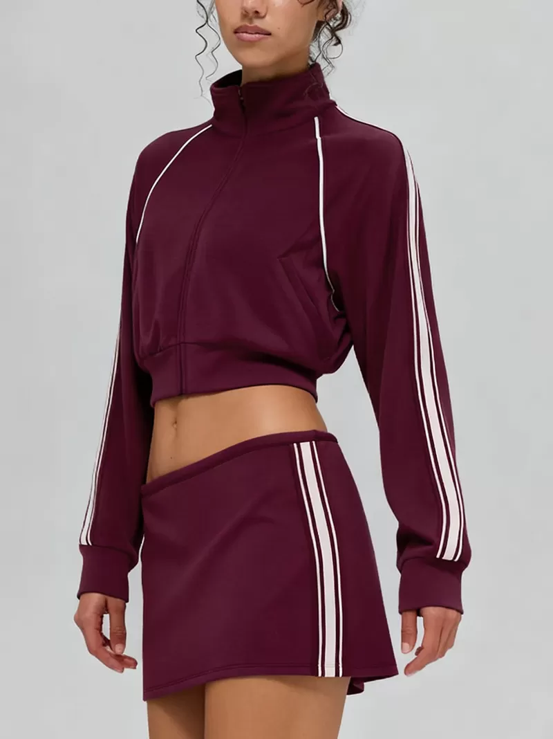 Conjunto deportivo informal de chaqueta, pantalón y falda para mujer con cintura elástica FGBT6607+K6609