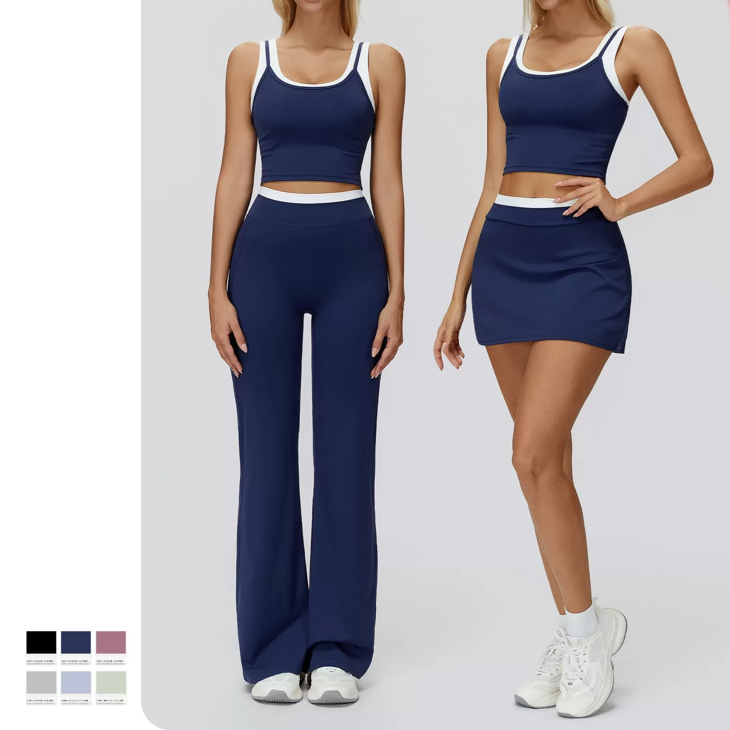 Conjunto deportivo de 2 piezas para mujer: camiseta y falda deportiva de alta calidad para gimnasio y gimnasio. Modelo FGBTZ3129.