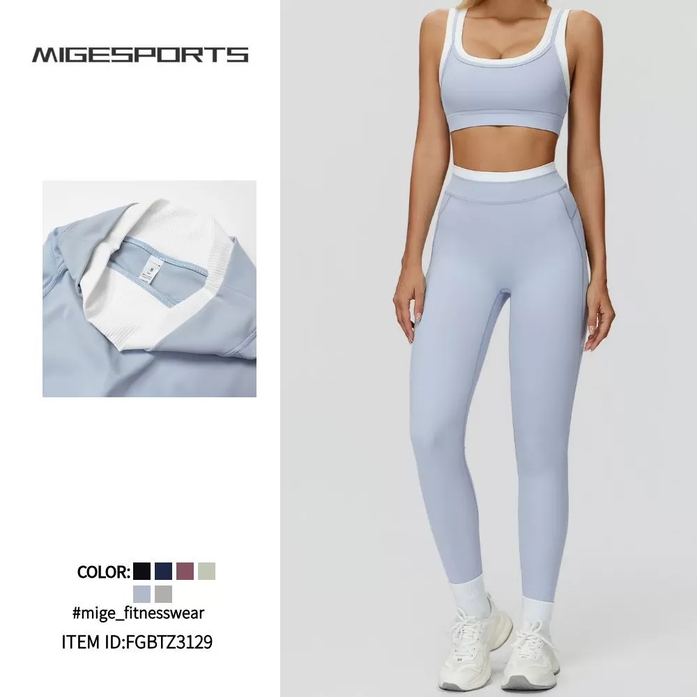 Conjunto deportivo de gimnasio para mujer: pantalón de yoga de compresión suave y sujetador ligero elástico FGBTZ3129
