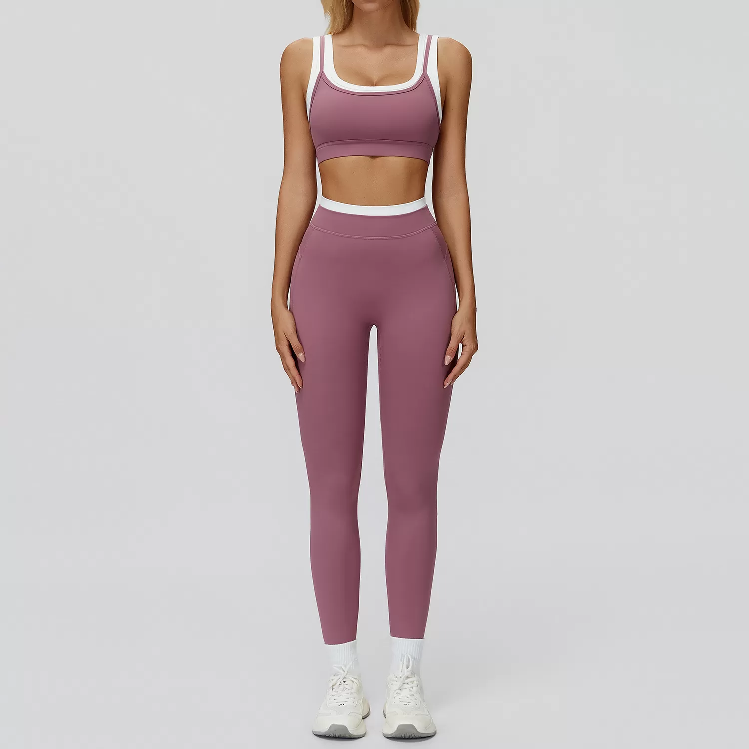 Conjunto deportivo de gimnasio para mujer: pantalón de yoga de compresión suave y sujetador ligero elástico FGBTZ3129