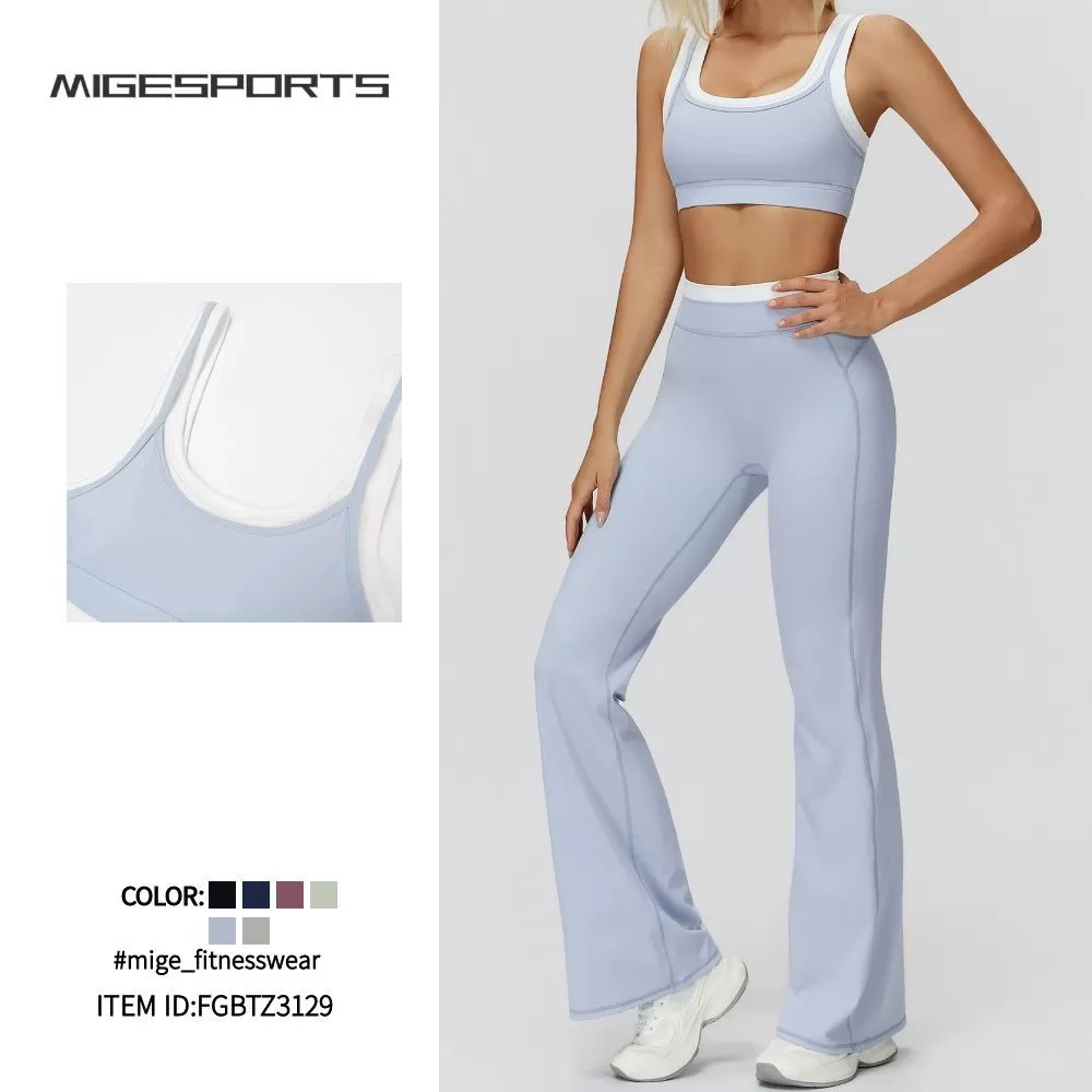 Sujetador deportivo transpirable para mujer, pantalones de yoga de cintura alta, conjunto de yoga elástico en cuatro direcciones FGBTZ3129