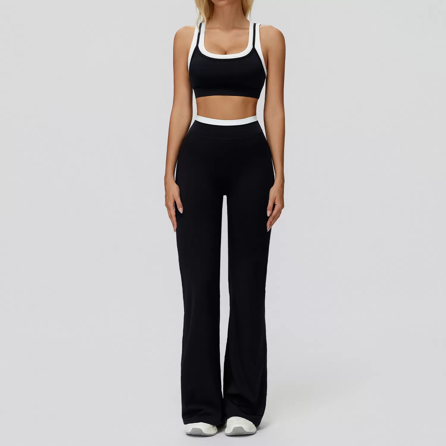 Sujetador deportivo transpirable para mujer, pantalones de yoga de cintura alta, conjunto de yoga elástico en cuatro direcciones FGBTZ3129