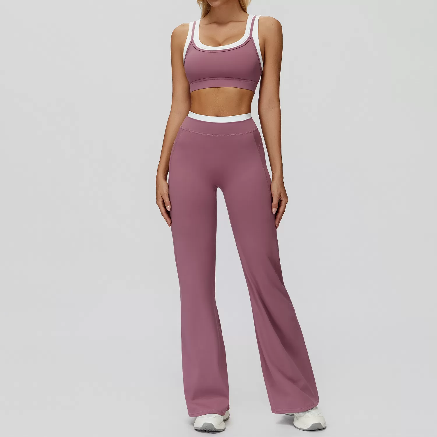 Sujetador deportivo transpirable para mujer, pantalones de yoga de cintura alta, conjunto de yoga elástico en cuatro direcciones FGBTZ3129