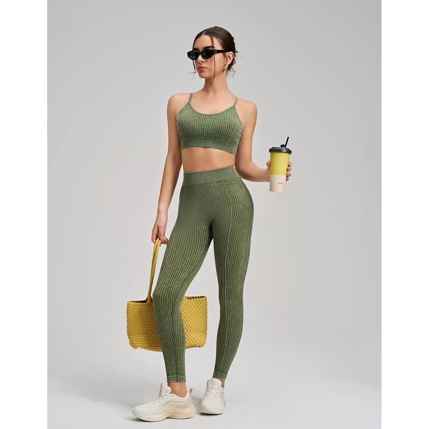 Conjunto de yoga de 2 piezas para mujer, sin costuras, cintura alta, efecto push-up en los glúteos, leggings deportivos, sujetador deportivo FGBWX2492+CK5492
