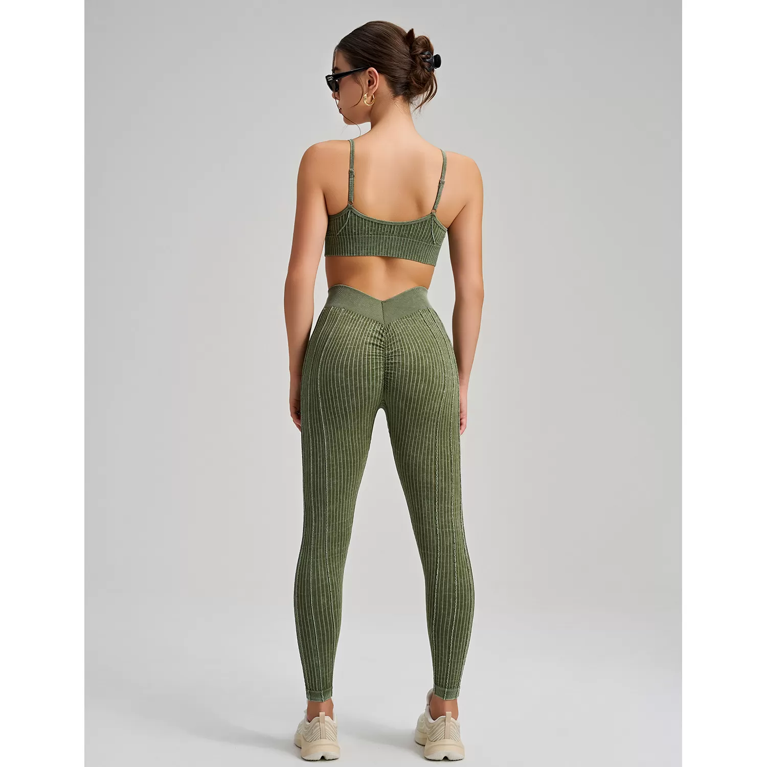 Conjunto de yoga de 2 piezas para mujer, sin costuras, cintura alta, efecto push-up en los glúteos, leggings deportivos, sujetador deportivo FGBWX2492+CK5492