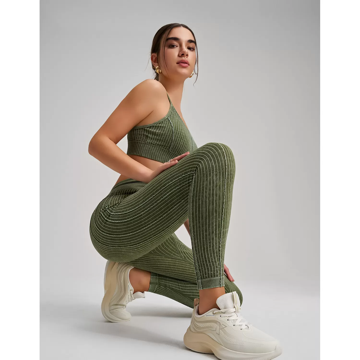 Conjunto de yoga de 2 piezas para mujer, sin costuras, cintura alta, efecto push-up en los glúteos, leggings deportivos, sujetador deportivo FGBWX2492+CK5492