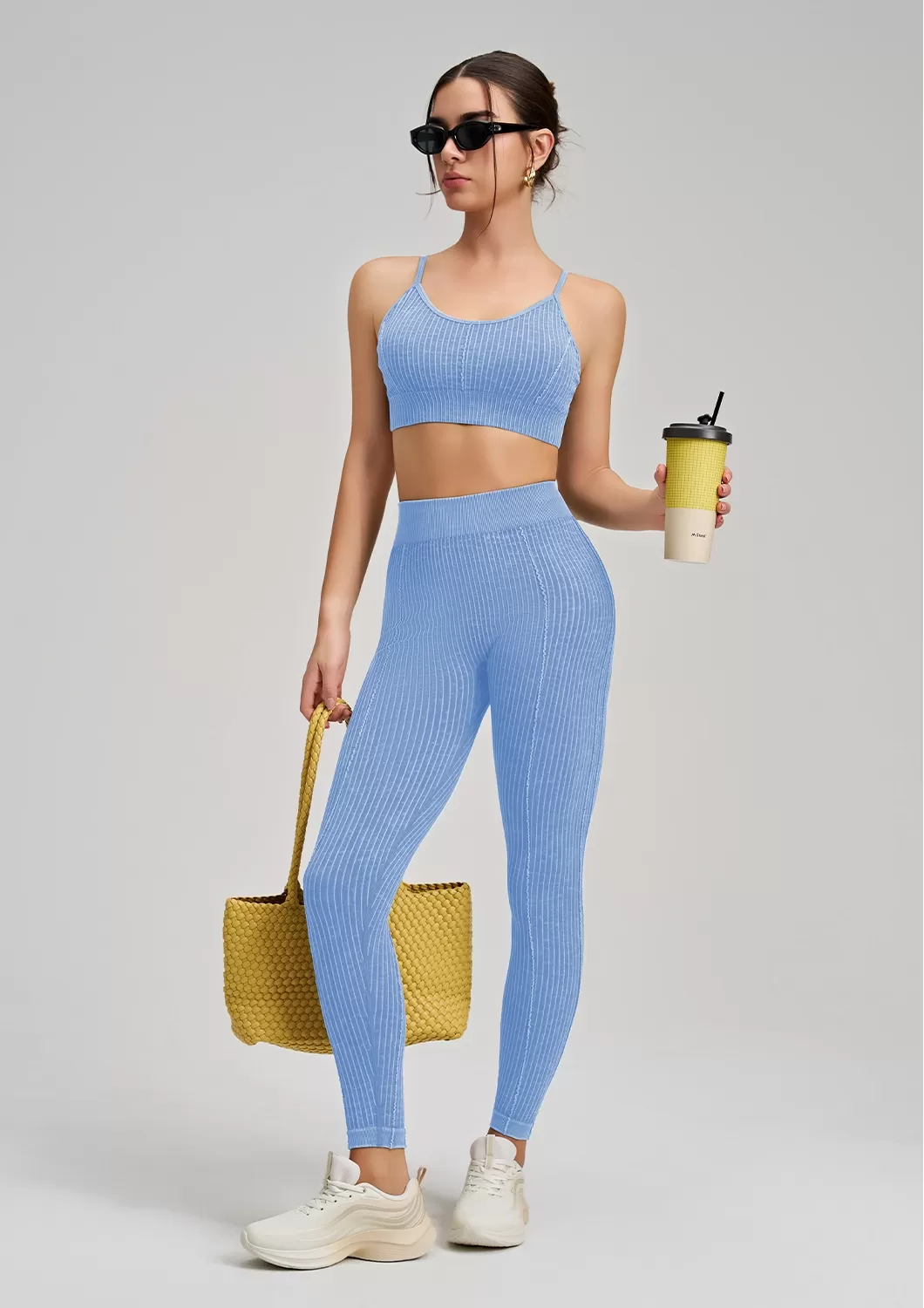 Conjunto de yoga de 2 piezas para mujer, sin costuras, cintura alta, efecto push-up en los glúteos, leggings deportivos, sujetador deportivo FGBWX2492+CK5492