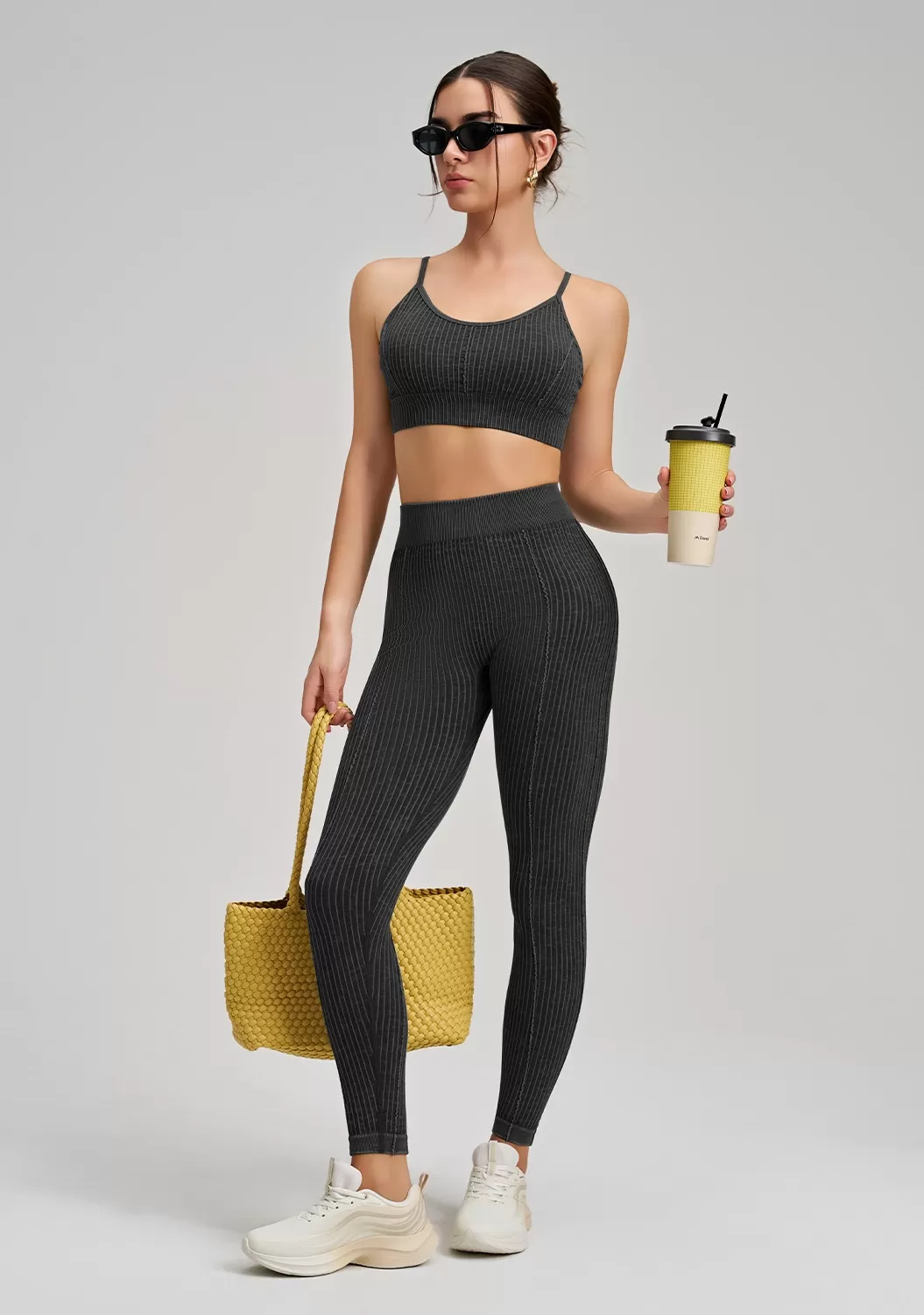 Conjunto de yoga de 2 piezas para mujer, sin costuras, cintura alta, efecto push-up en los glúteos, leggings deportivos, sujetador deportivo FGBWX2492+CK5492