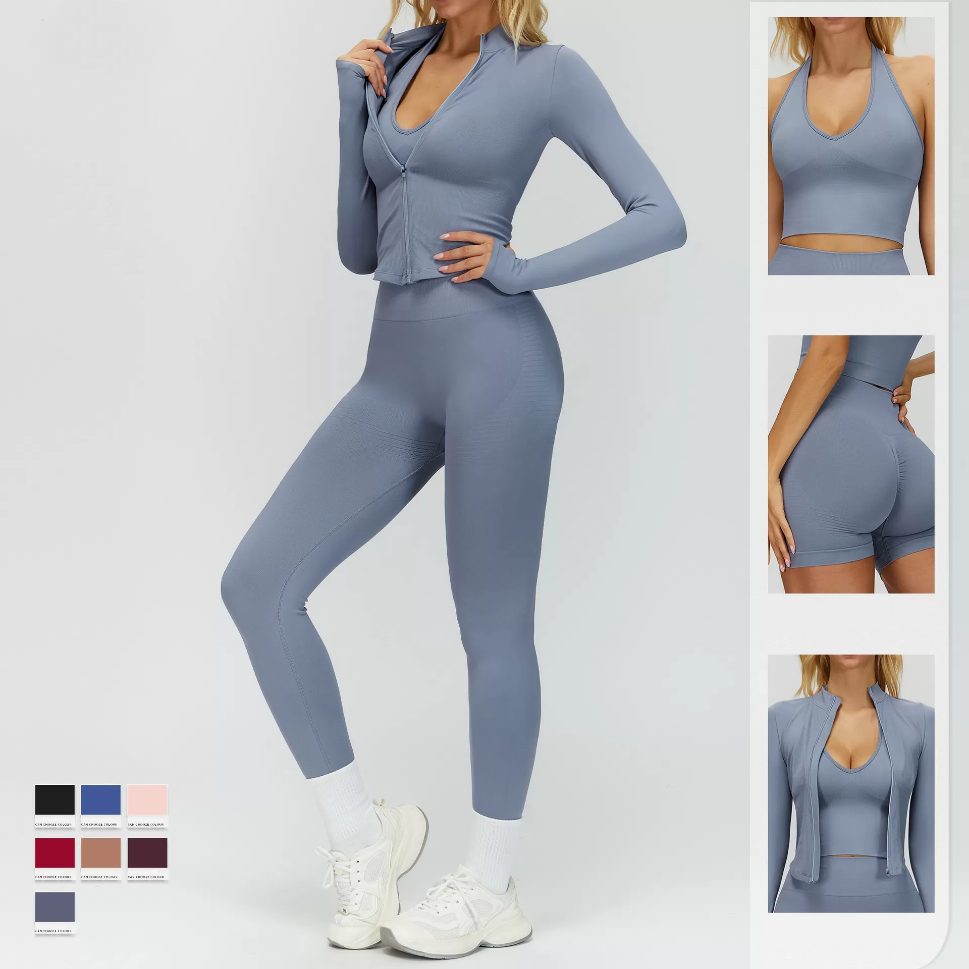 Conjunto de yoga para mujer, ropa deportiva para gimnasio y fitness, leggings sin costuras, ropa de entrenamiento GBTZ 7725