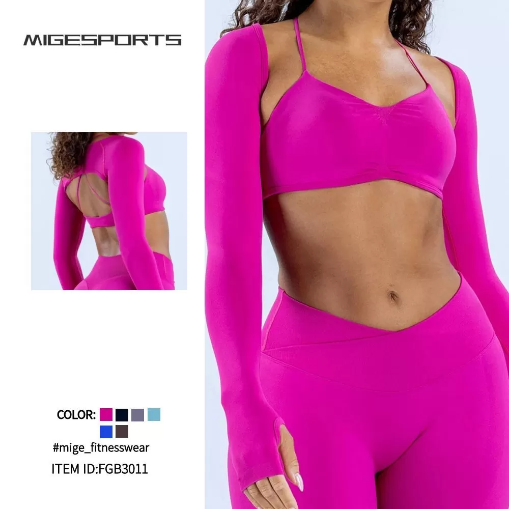 Camisetas de yoga de manga larga de nailon ligeras para entrenamiento, ropa deportiva para mujer, sin costuras, para gimnasio, yoga, chal FGB3011