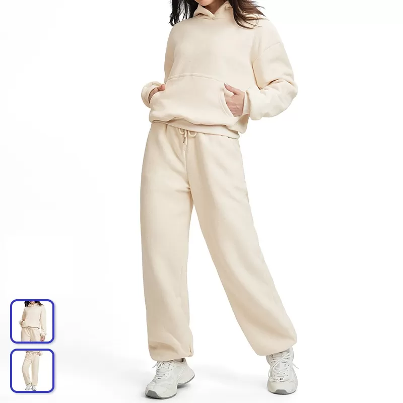 Conjunto deportivo informal de dos piezas para mujer, chaqueta holgada con cremallera y sudadera con capucha ancha, FGBETZ5540