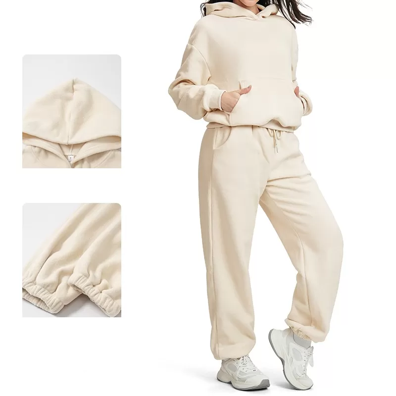 Conjunto deportivo informal de dos piezas para mujer, chaqueta holgada con cremallera y sudadera con capucha ancha, FGBETZ5540