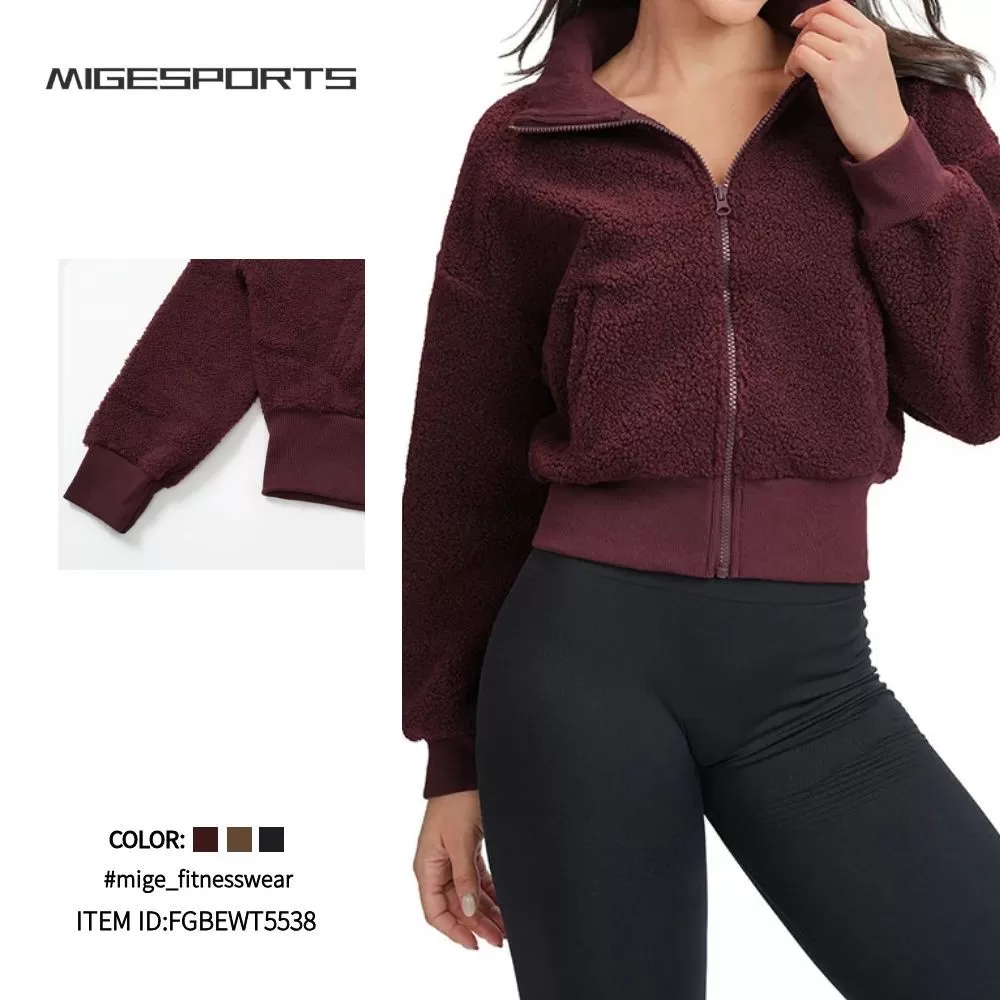 Women's Autumn Winter Windproof Zipper Jacket Stand Collar Running Coat Fitness Clothing FGBEWT5538