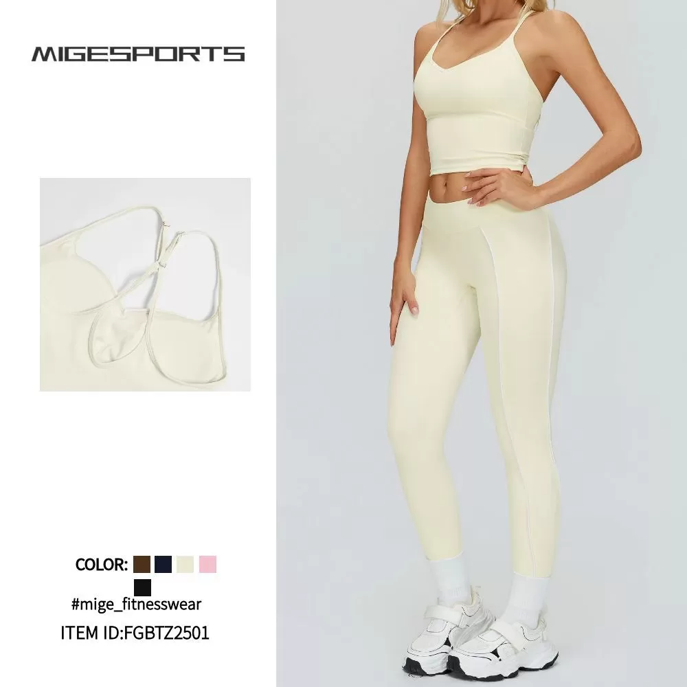 Conjunto de yoga deportivo para mujer, con efecto piel, realce de glúteos, para entrenamiento al aire libre, básico, de lujo, para gimnasio, secado rápido, FGBTZ2501