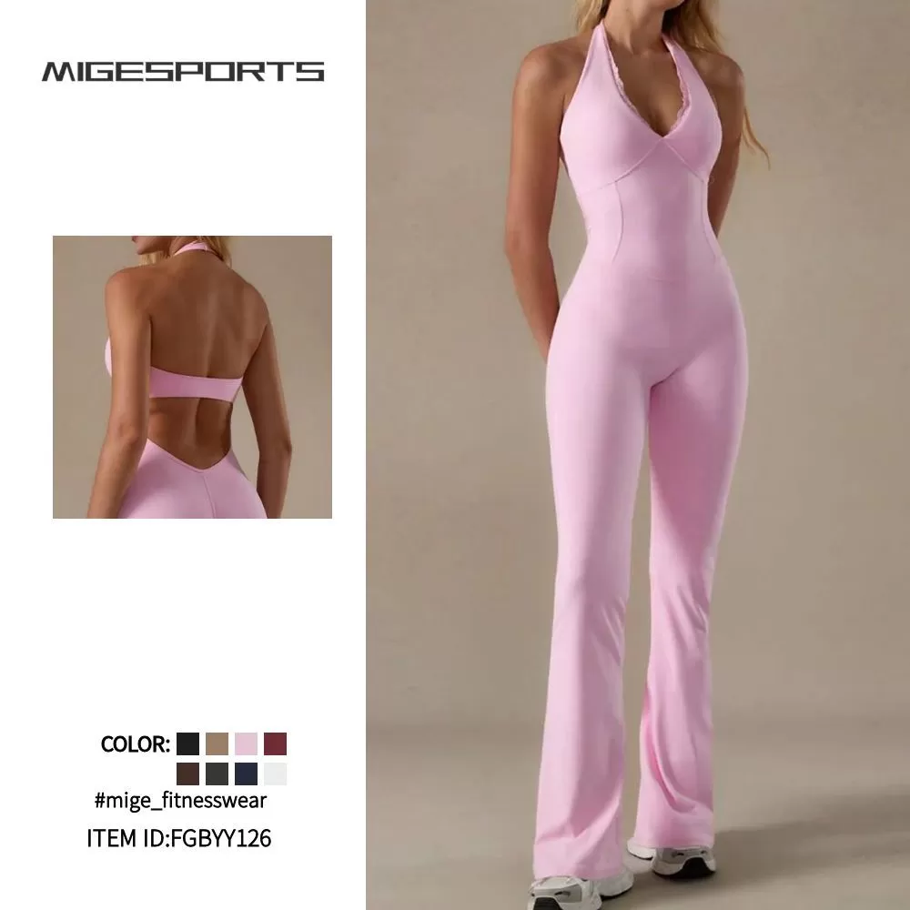 Mono de yoga de una pieza de spandex para mujer, sin mangas, espalda abierta, transpirable, para gimnasio, pantalones ajustados para entrenamiento FGBYY126