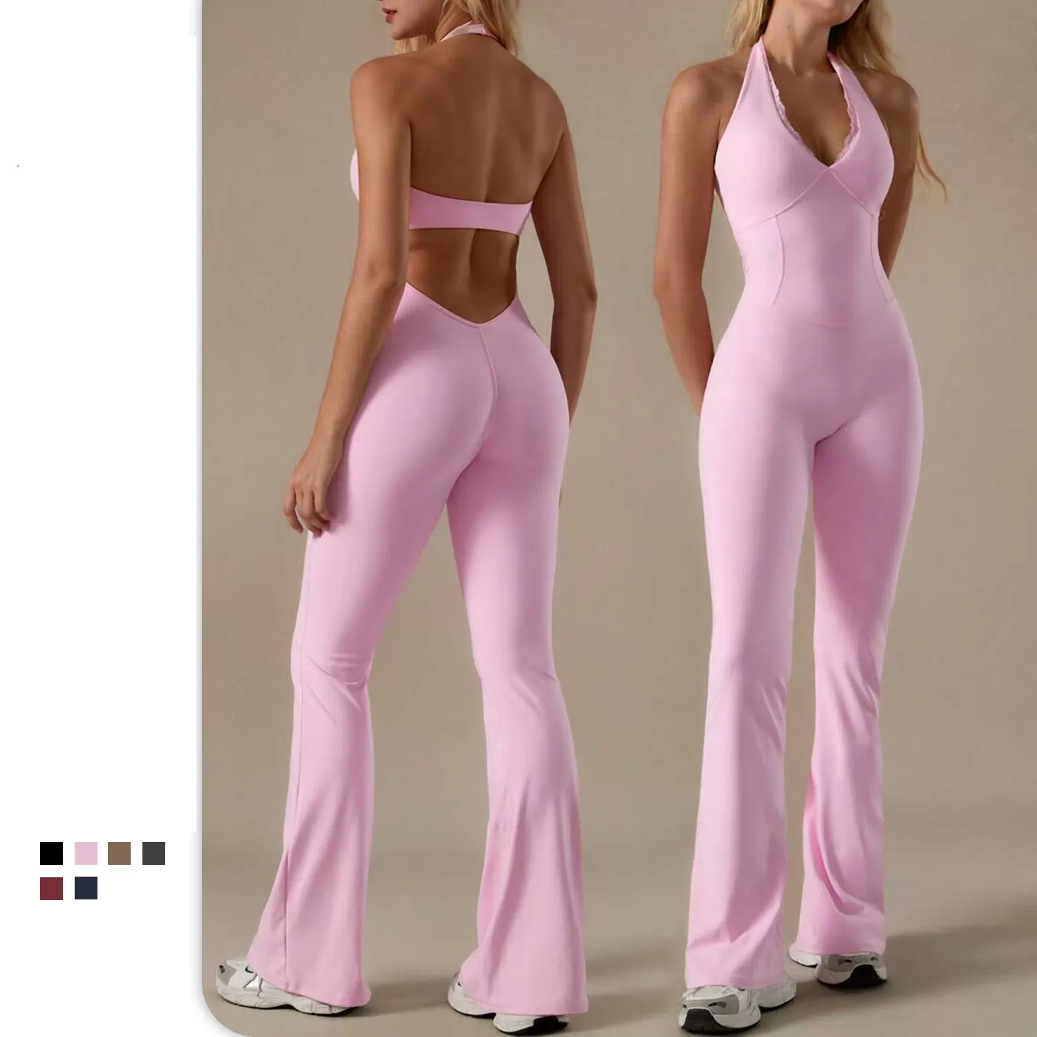 Mono de yoga de una pieza de spandex para mujer, sin mangas, espalda abierta, transpirable, para gimnasio, pantalones ajustados para entrenamiento FGBYY126