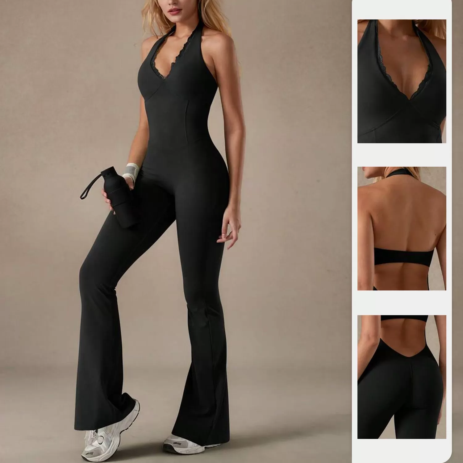 Mono de yoga de una pieza de spandex para mujer, sin mangas, espalda abierta, transpirable, para gimnasio, pantalones ajustados para entrenamiento FGBYY126