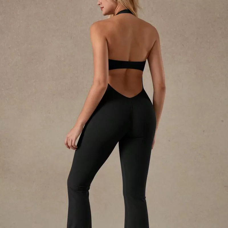 Mono de yoga de una pieza de spandex para mujer, sin mangas, espalda abierta, transpirable, para gimnasio, pantalones ajustados para entrenamiento FGBYY126