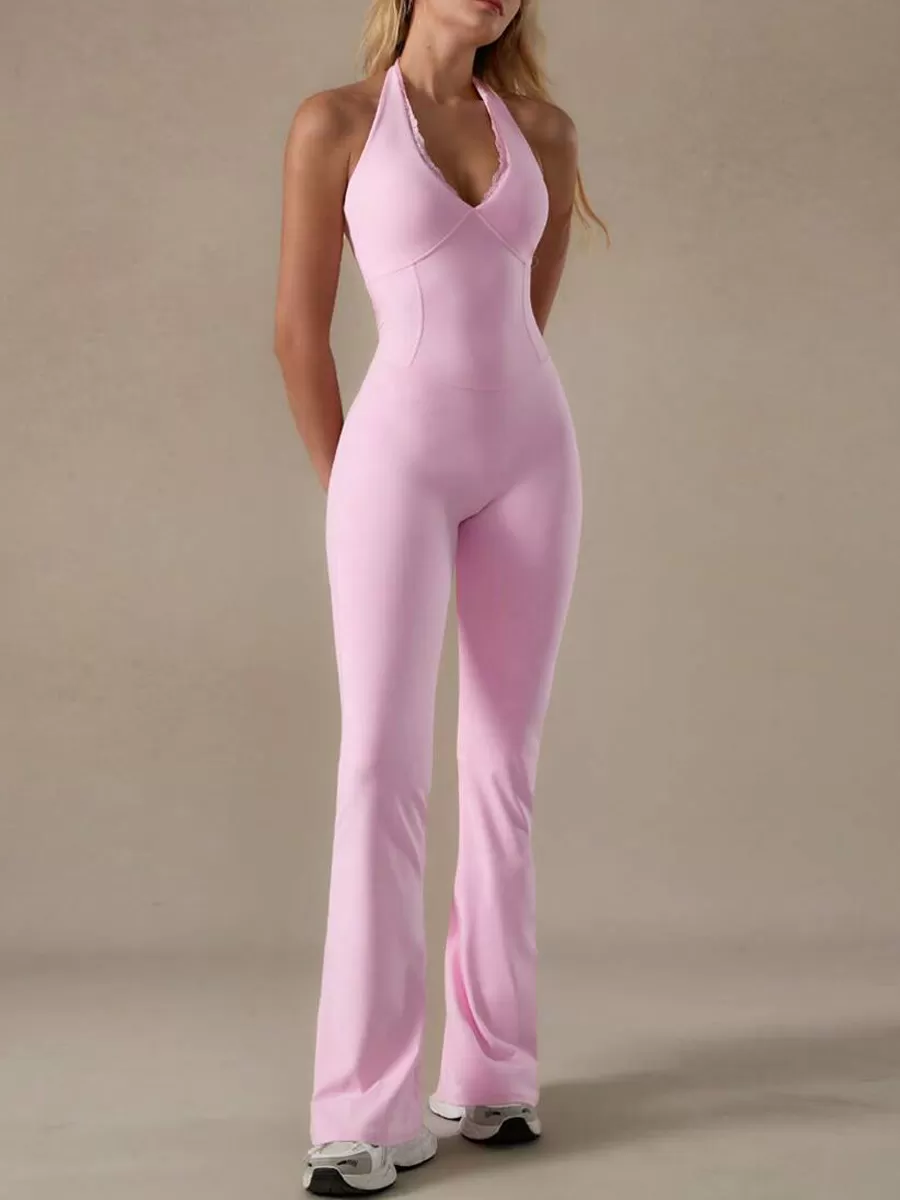 Mono de yoga de una pieza de spandex para mujer, sin mangas, espalda abierta, transpirable, para gimnasio, pantalones ajustados para entrenamiento FGBYY126