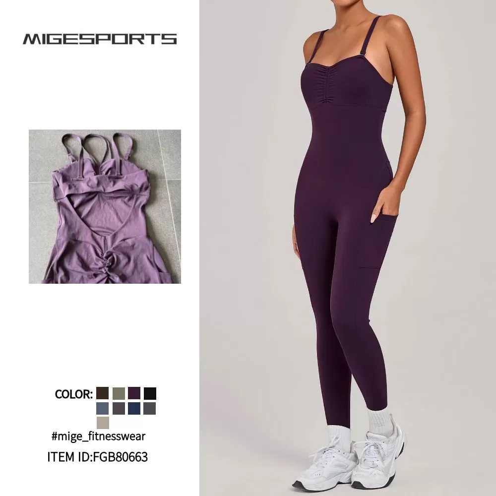 Venta al por mayor de mono de mujer con espalda descubierta, faja moldeadora, tirantes ajustables, pantalones cortos, mono con almohadilla para el pecho, pilates, yoga, FGB80663