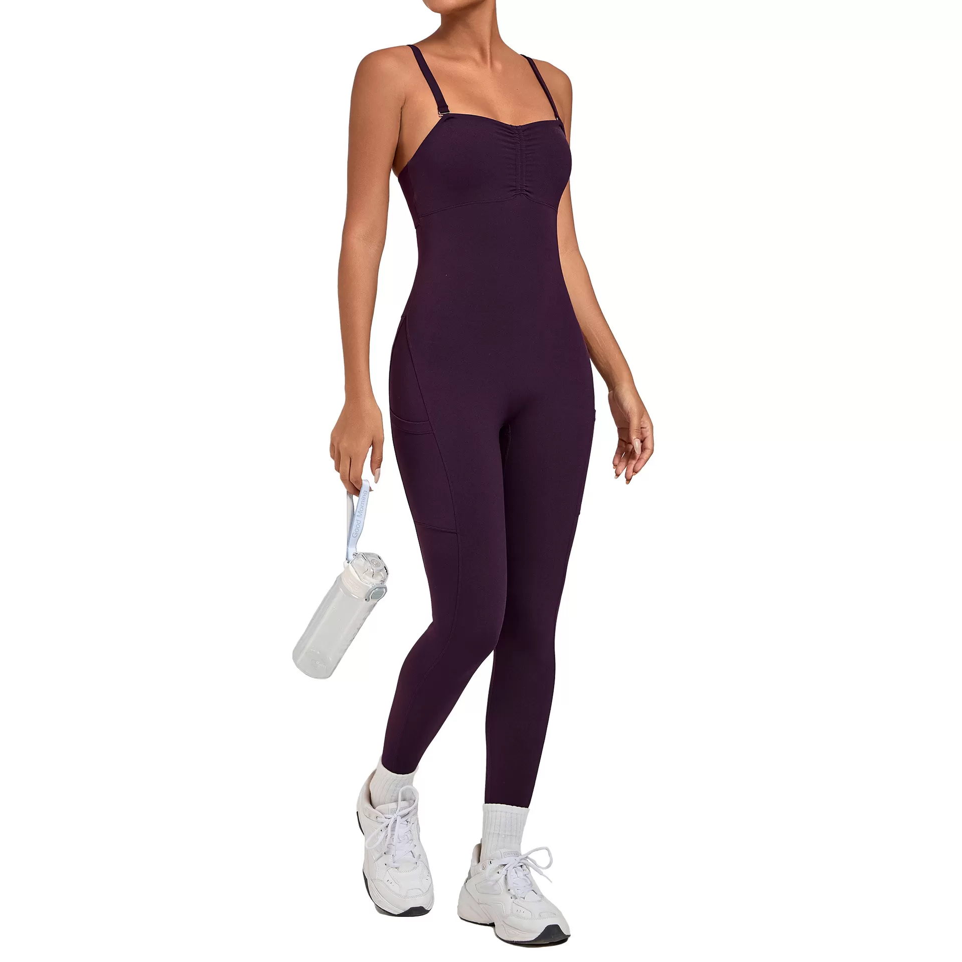 Venta al por mayor de mono de mujer con espalda descubierta, faja moldeadora, tirantes ajustables, pantalones cortos, mono con almohadilla para el pecho, pilates, yoga, FGB80663