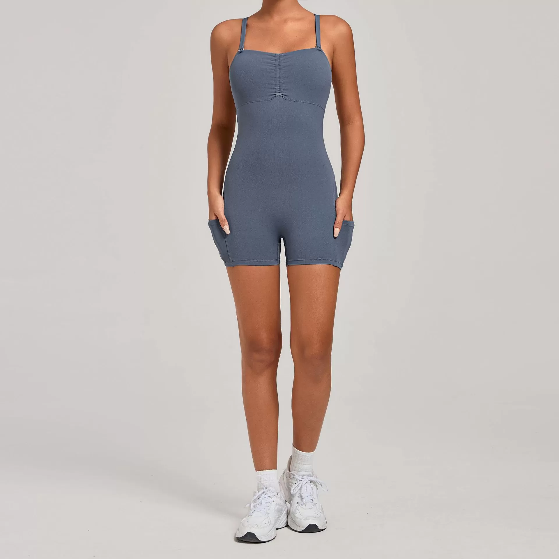 Mono corto de yoga sin mangas para mujer, versátil, con múltiples opciones de uso, para entrenamiento, con bolsillos, FGB15177