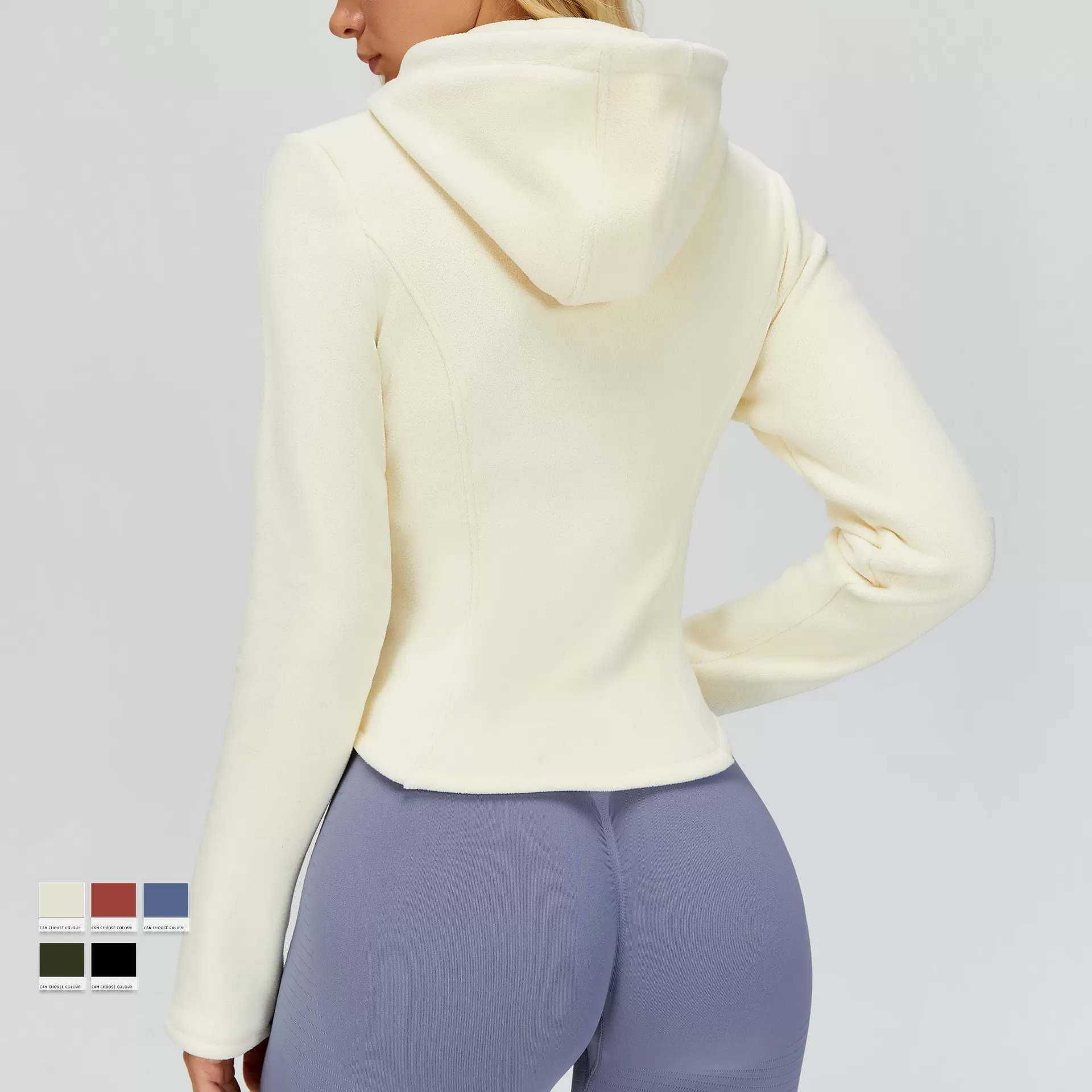 Chaqueta de yoga cálida de corte entallado con cremallera para mujer, de forro polar y bolsillo FGBEWT5076