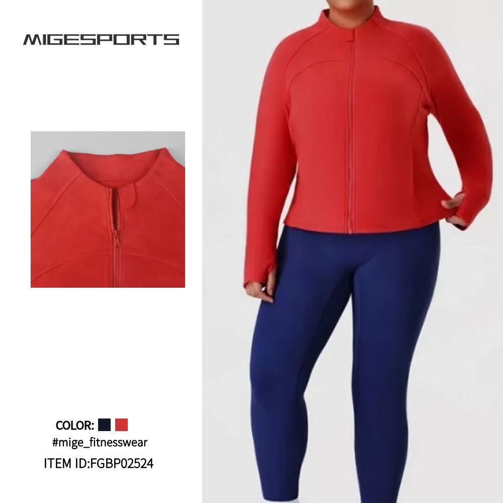 Chaqueta de yoga de talla grande para mujer, de forro polar, con cremallera, corte ajustado, para correr y fitness, para deportes al aire libre, FGBP02524
