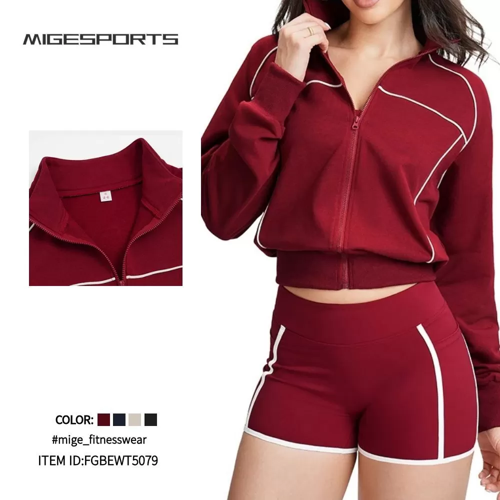Chaqueta deportiva con cremallera para mujer, cuello alto, para gimnasio, fitness, yoga, FGBEWT5079