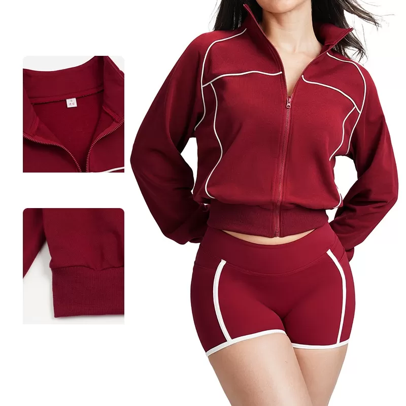 Chaqueta deportiva con cremallera para mujer, cuello alto, para gimnasio, fitness, yoga, FGBEWT5079