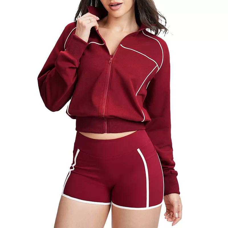Chaqueta deportiva con cremallera para mujer, cuello alto, para gimnasio, fitness, yoga, FGBEWT5079