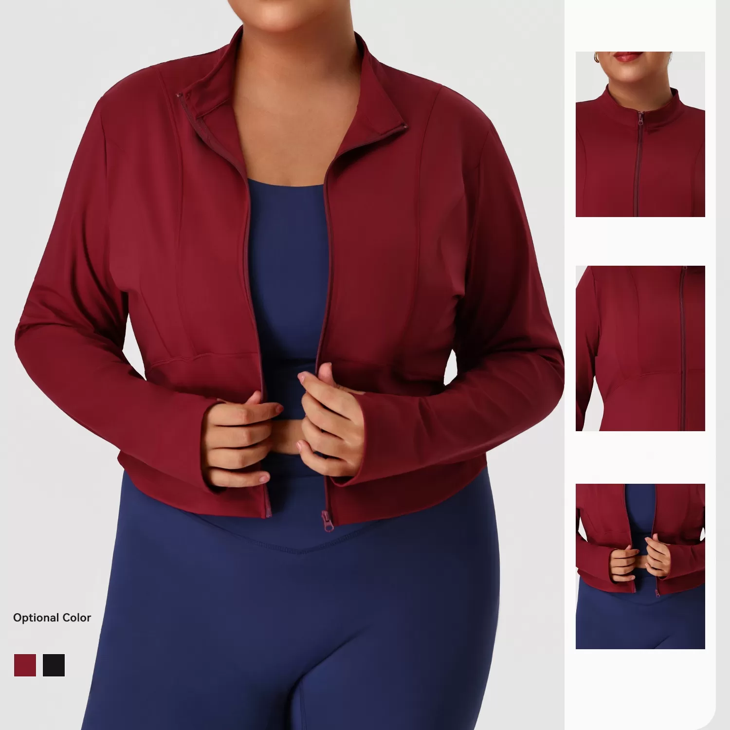 Chaquetas de yoga de manga larga con cremallera para gimnasio y fitness, tallas grandes, para mujer, para correr y entrenar, FGBP02523