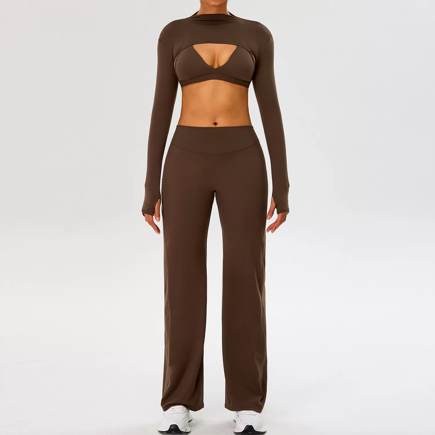 Conjunto sujetador + top + pantalón azul oscuro marrón