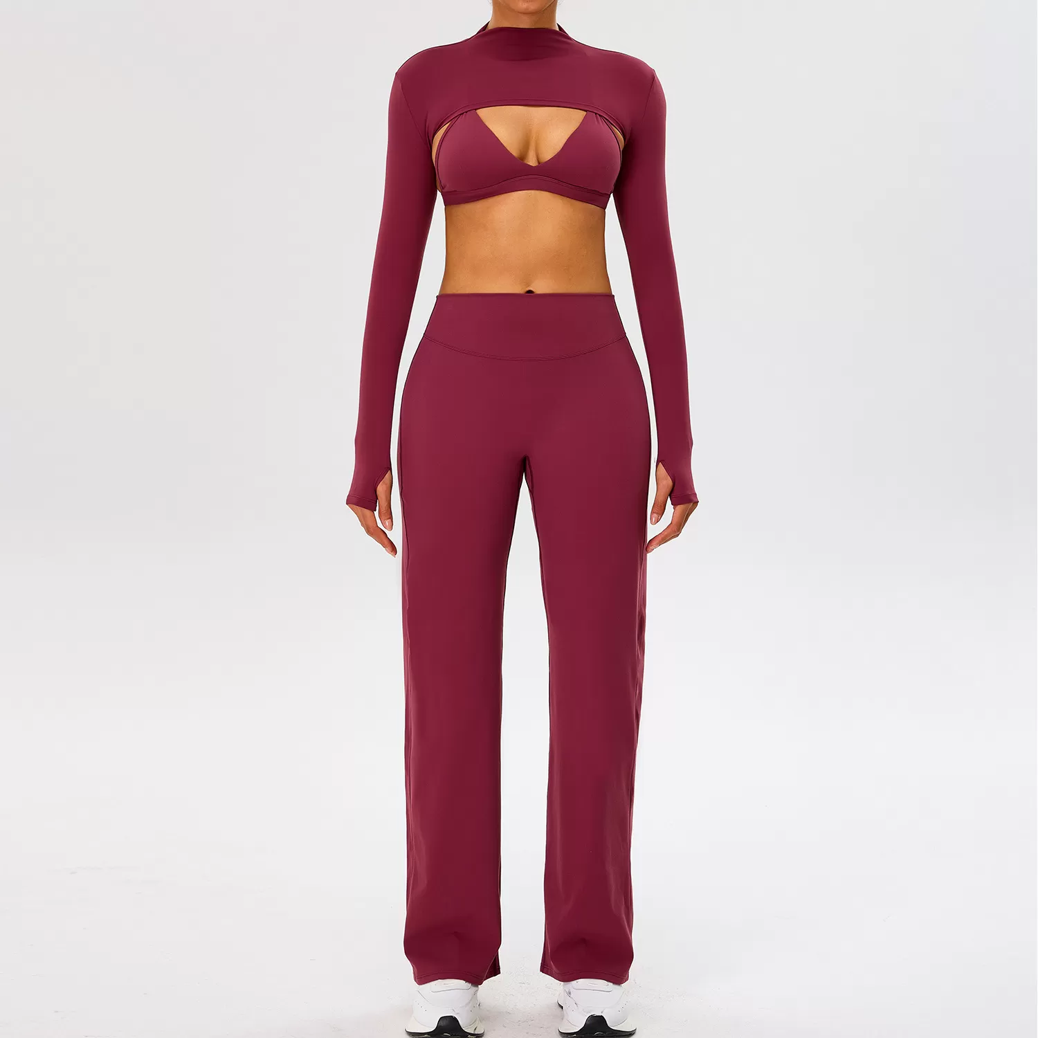 Conjunto sujetador + top + pantalón azul burdeos