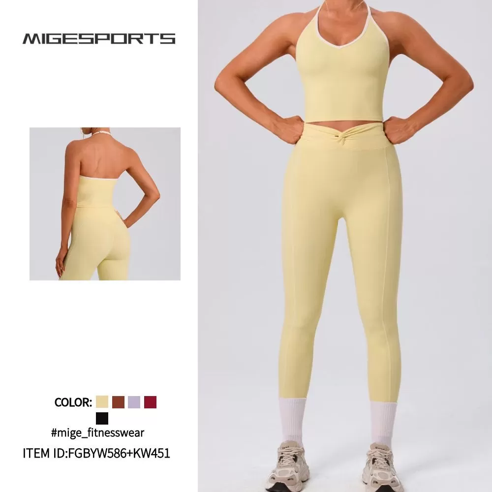 Leggings de yoga de cintura alta, nuevos leggings deportivos, conjunto de sujetador y yoga para mujer, atuendo FGBYW586+KW451