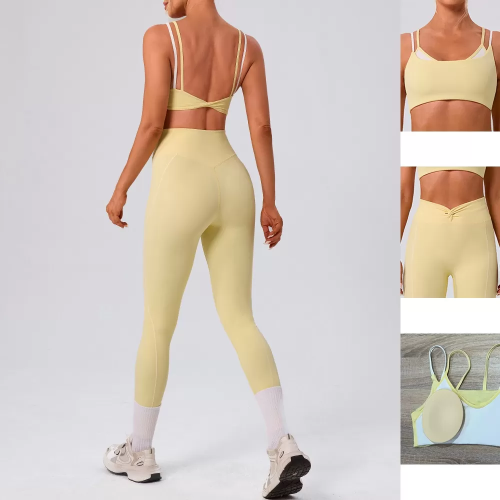 Leggings de yoga de cintura alta, nuevos leggings deportivos, conjunto de sujetador y yoga para mujer, atuendo FGBYW586+KW451