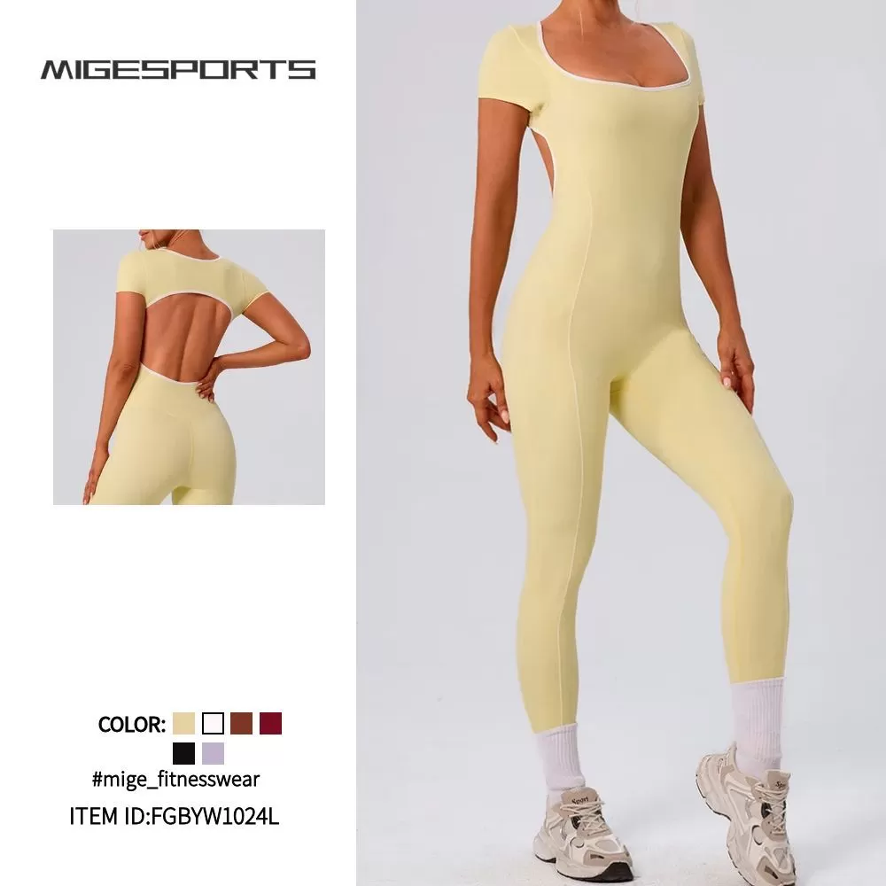 Mono de fitness de una pieza para mujer, mono de gimnasio de manga corta, mono de yoga de una pieza, ropa deportiva, monos deportivos FGBYW1024L