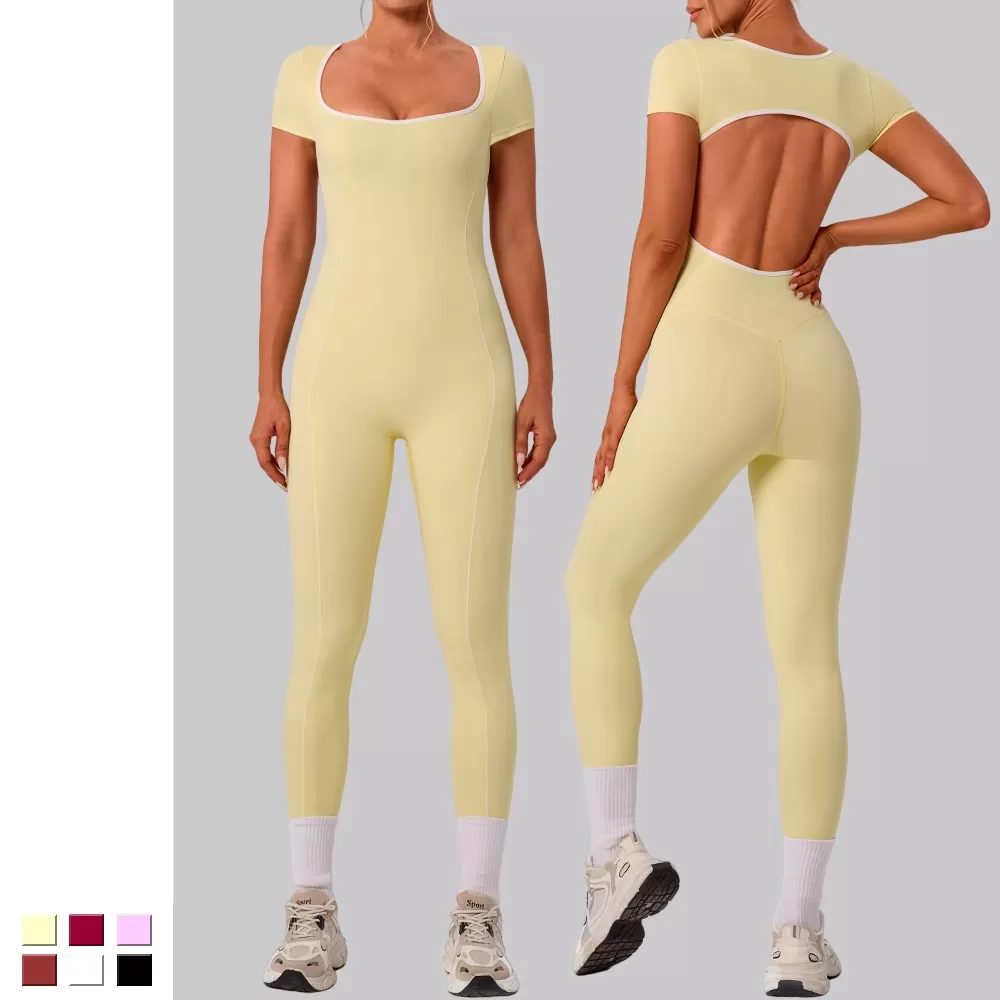 Mono de fitness de una pieza para mujer, mono de gimnasio de manga corta, mono de yoga de una pieza, ropa deportiva, monos deportivos FGBYW1024L