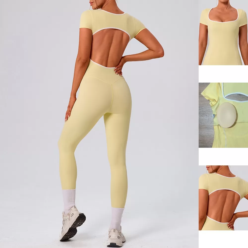 Mono de fitness de una pieza para mujer, mono de gimnasio de manga corta, mono de yoga de una pieza, ropa deportiva, monos deportivos FGBYW1024L