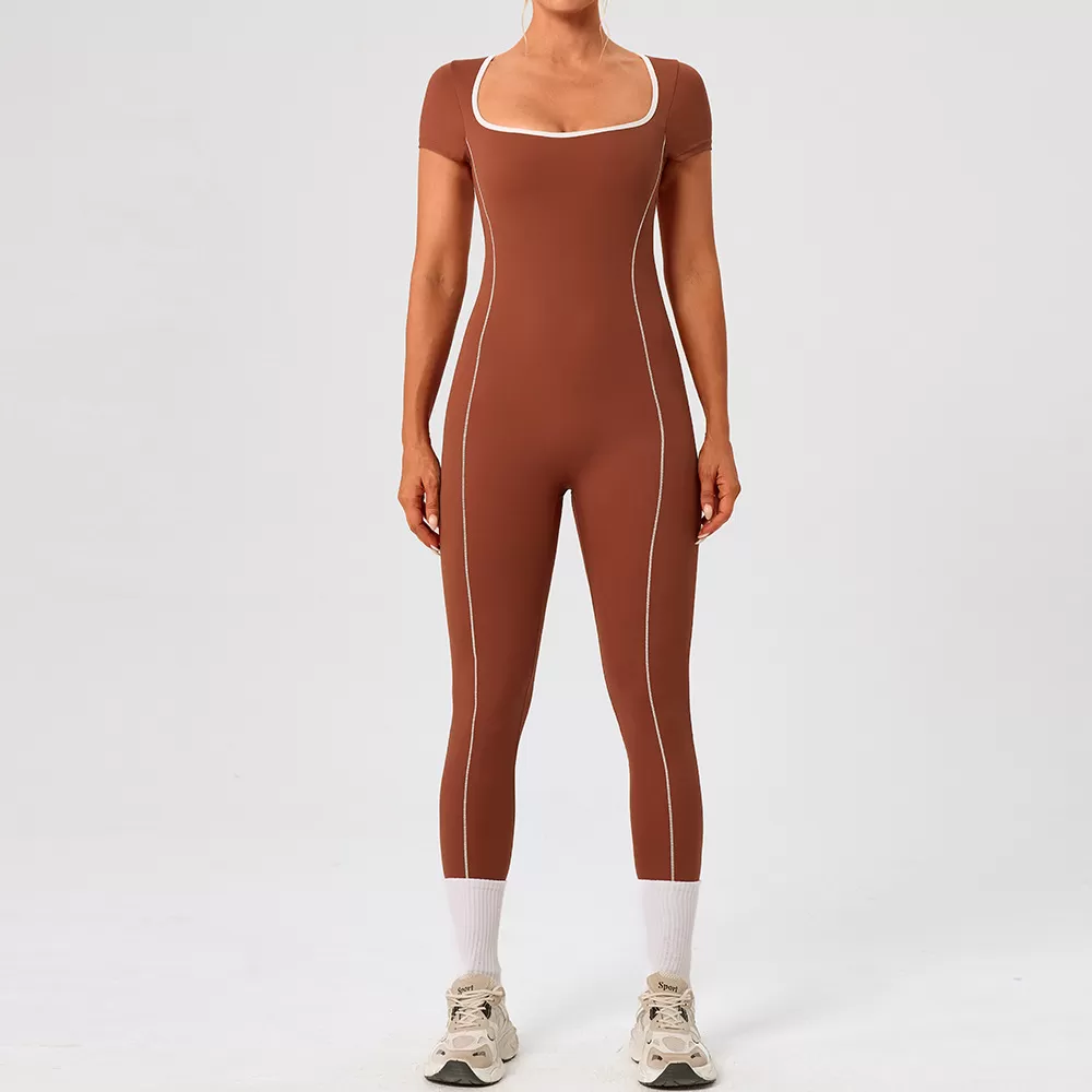 Mono de fitness de una pieza para mujer, mono de gimnasio de manga corta, mono de yoga de una pieza, ropa deportiva, monos deportivos FGBYW1024L