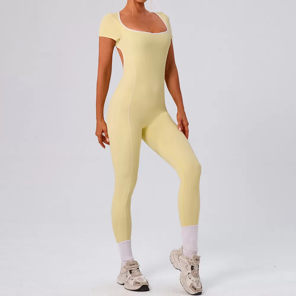 Mono de fitness de una pieza para mujer, mono de gimnasio de manga corta, mono de yoga de una pieza, ropa deportiva, monos deportivos FGBYW1024L