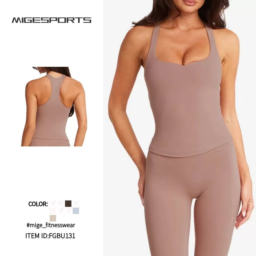 Camiseta deportiva de tirantes para mujer, para fitness, yoga, ajustada y cómoda, con almohadillas para el pecho FGBU131