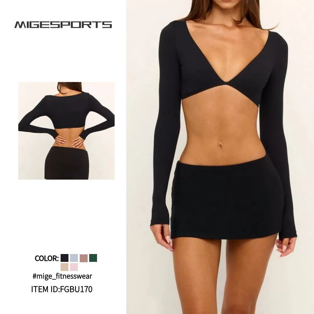 Camisetas de manga larga para mujer, elásticas, para fitness, yoga, secado rápido, para entrenamiento deportivo, FGBU170