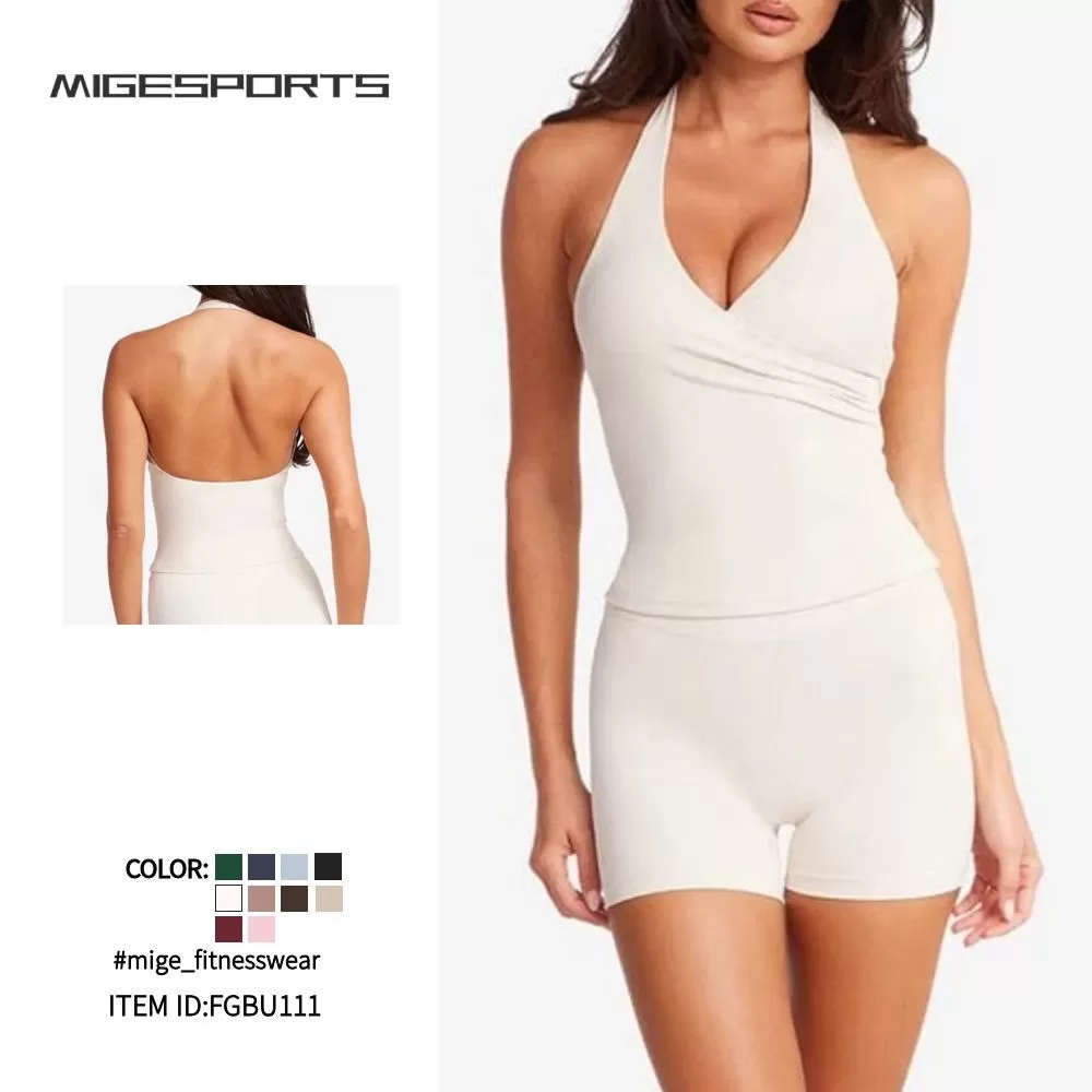 Ropa deportiva de pilates para gimnasio, fitness, cuello en V, cintura alta, para mujer, conjunto de yoga FGBU111