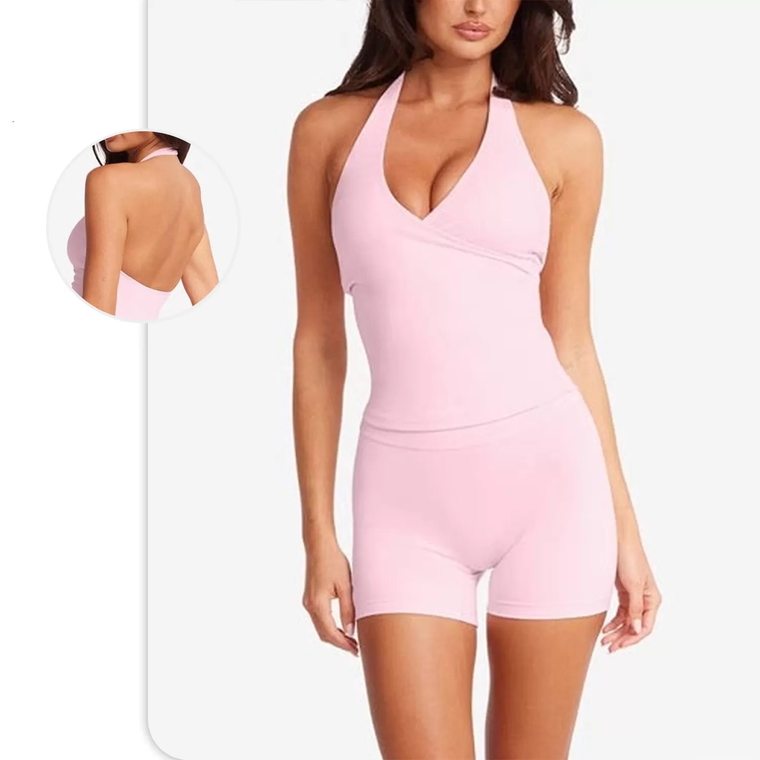 Ropa deportiva de pilates para gimnasio, fitness, cuello en V, cintura alta, para mujer, conjunto de yoga FGBU111